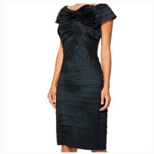 Tadashi Collection Black Pleated Taffeta Rosette Cocktail Dress size 12